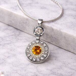 Interchangeable Crystal Rhinestone Snap Pendant Necklace Silver Topaz Yellow